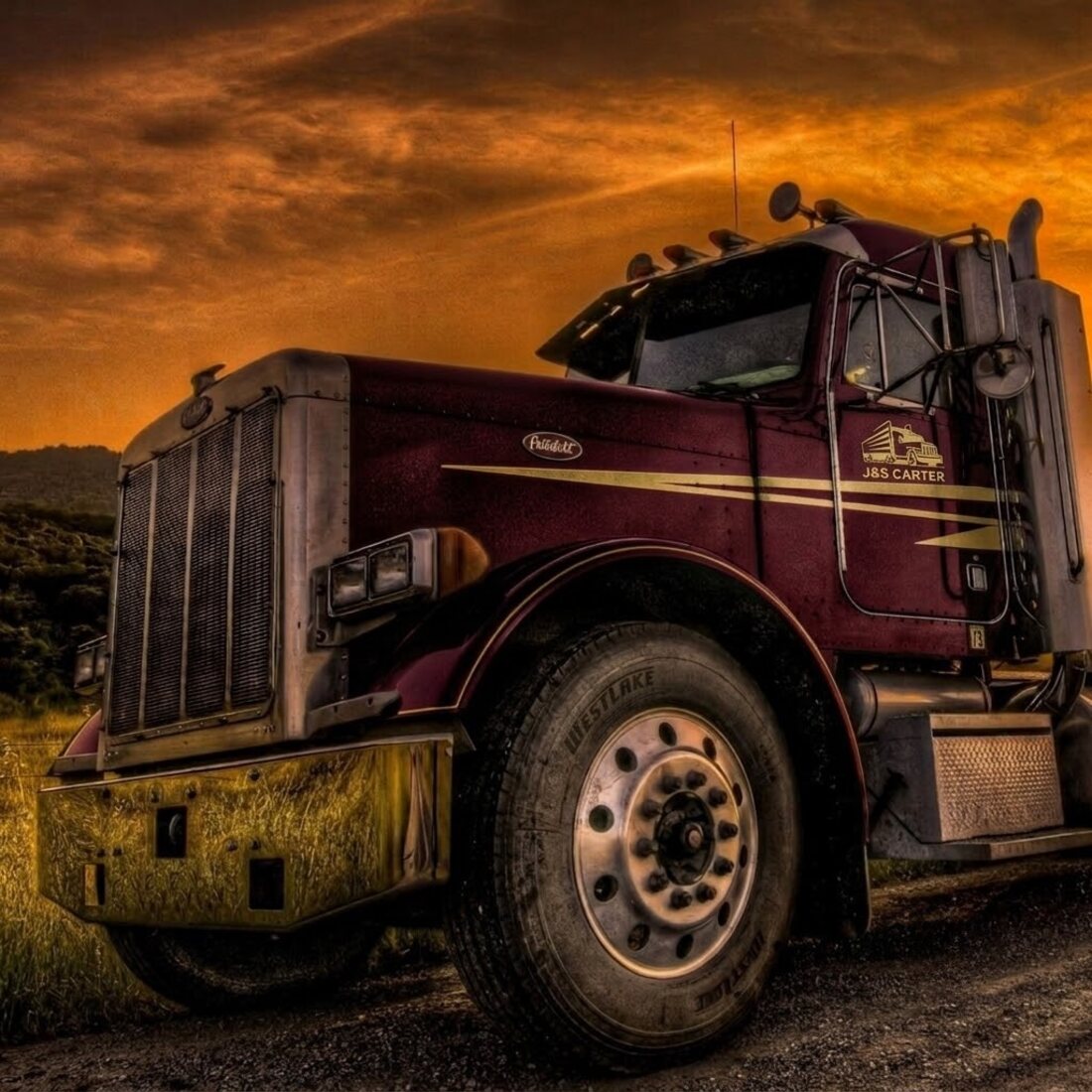 Vintage Peterbilt truck with the J&S Carter logo